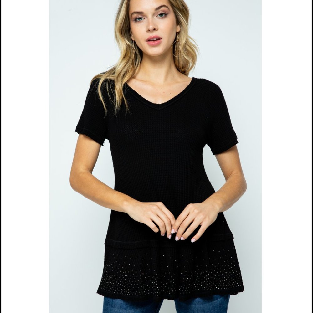 Vocal Waffle Knit Swing Top Sparkle Bling